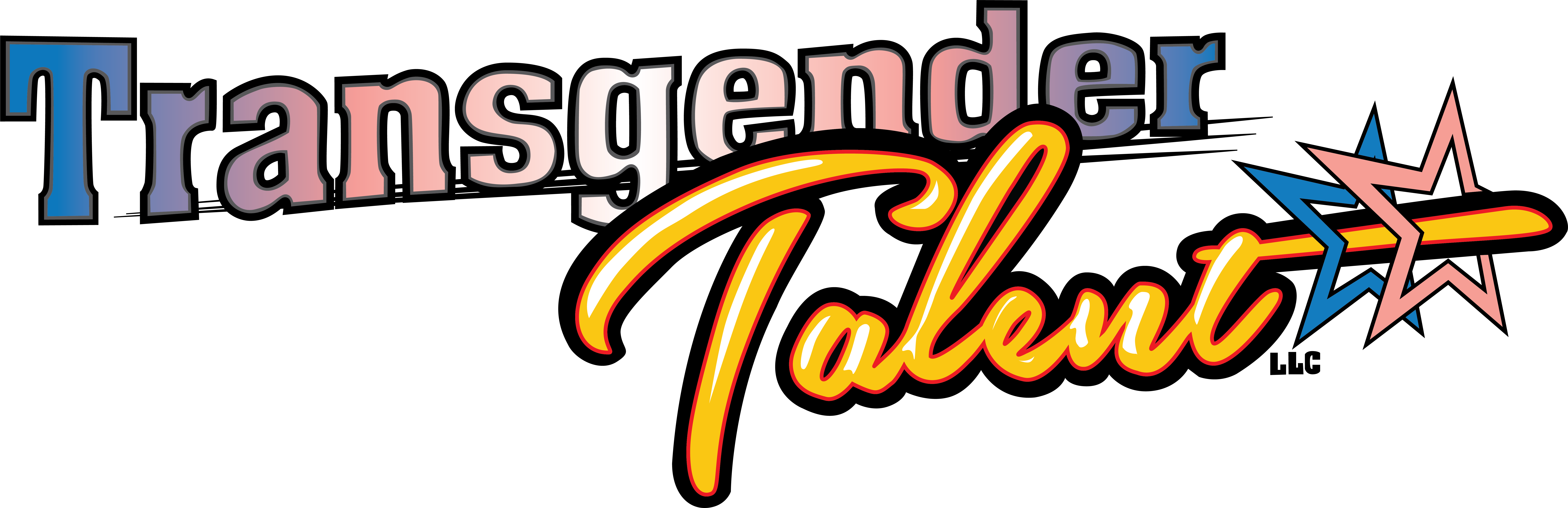 A pink, white, and blue logo reading "Transgender Talent."